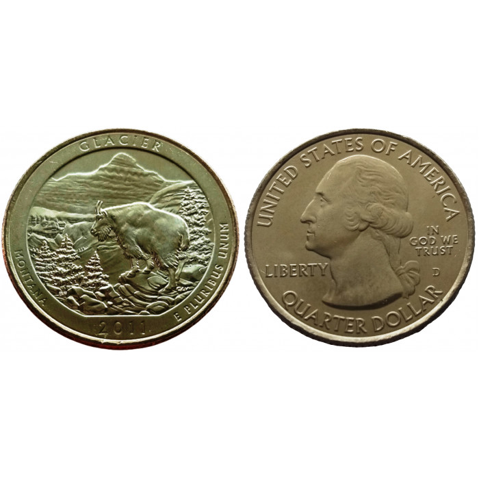США 25 центов 2011 D год UNC Прекрасная Америка № 7 Национальный парк Глейшер