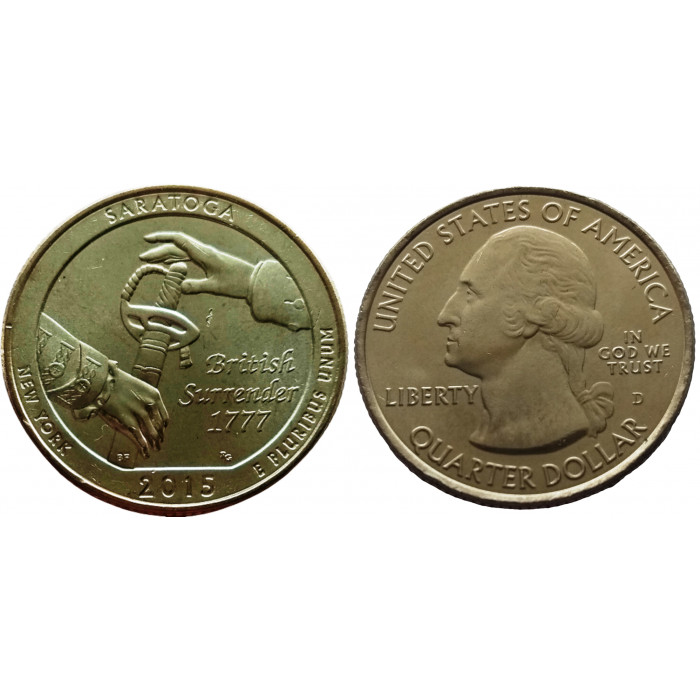 США 25 центов 2015 D год UNC Прекрасная Америка № 30 Национальный исторический парк Саратога