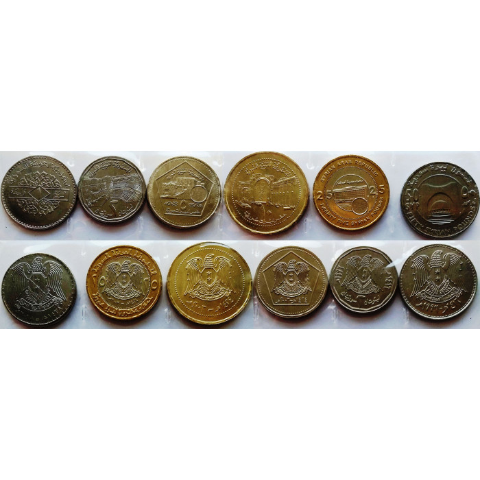Сирия 1 лира 2 5 10 25 50 фунтов 1994-2018 год UNC Набор из 6 монет
