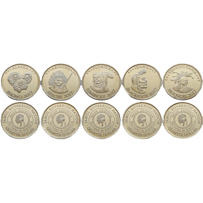 США - Племя Джамул 25 центов 2017 год Фантазийные выпуски Набор 5 монет