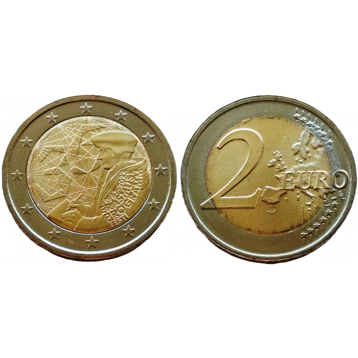 Эстония 2 евро 2022 год UNC UC# 112 35 лет программе Эразмус