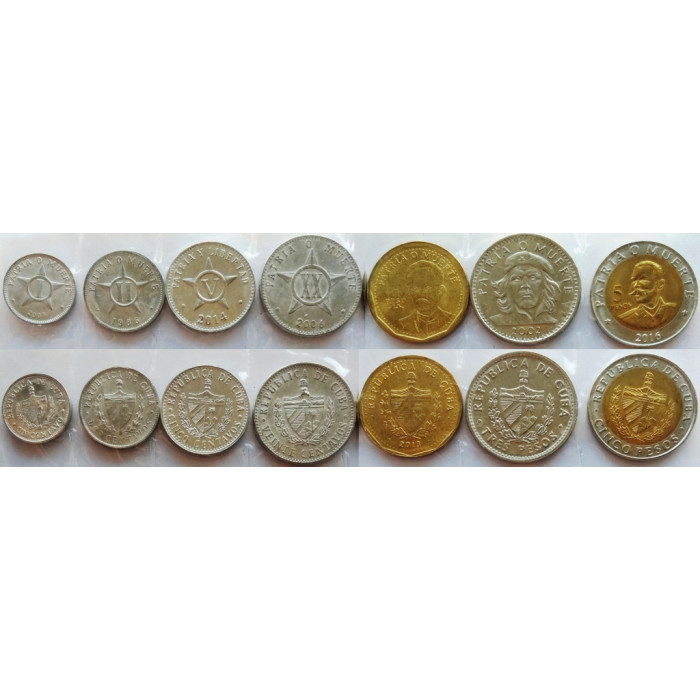 Куба 1 2 5 20 сентаво 1 3 5 песо 1985-2016 год UNC Набор из 7 монет