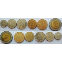 Намибия 5 10 50 центов 1 5 долларов 2010-2015 год 10 долларов 2010 год 20 лет Банку Намибии UNC Набор из 6 монет