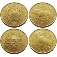 Сан-Марино 5 евро 2018 год UNC UC# 213 214 Знаки зодиака - Телец Овен Набор из 2 монет