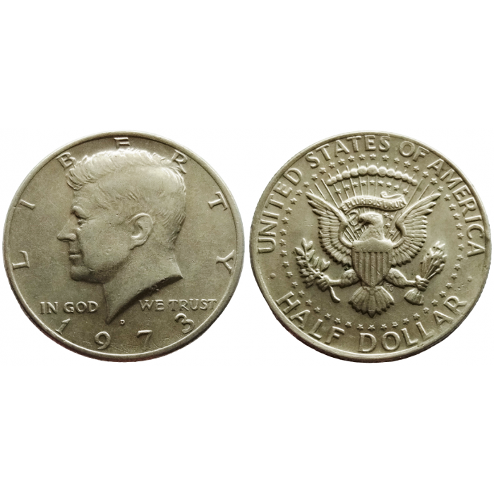 США 1/2 доллара 1973 D год XF KM# 202b Полдоллара Кеннеди