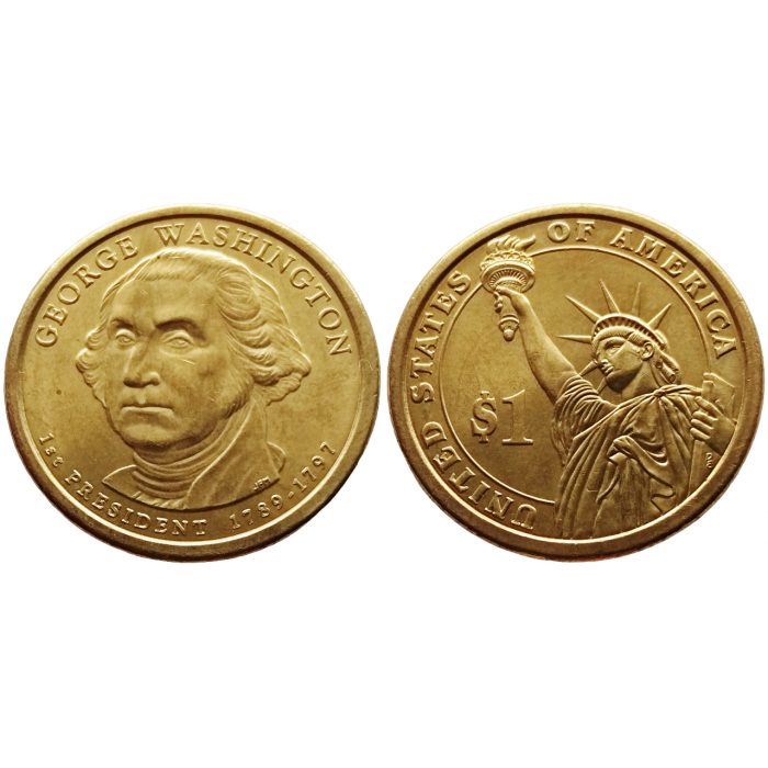 США 1 Доллар 2007 D год UNC Президенты № 1 Джордж Вашингтон (1789-1797)