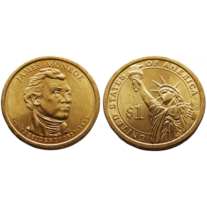 США 1 Доллар 2008 P год UNC Президенты № 5 Джеймс Монро (1817-1825)