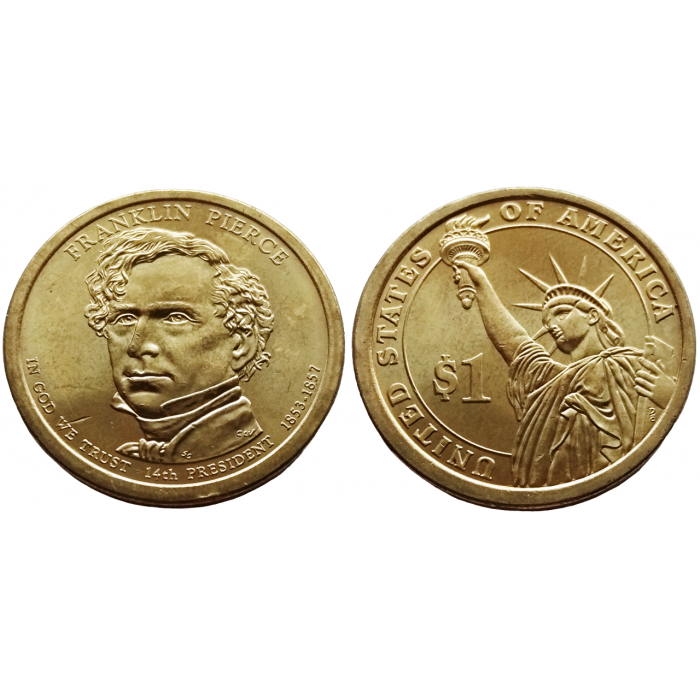 США 1 Доллар 2010 P год UNC Президенты № 14 Франклин Пирс (1853-1857)