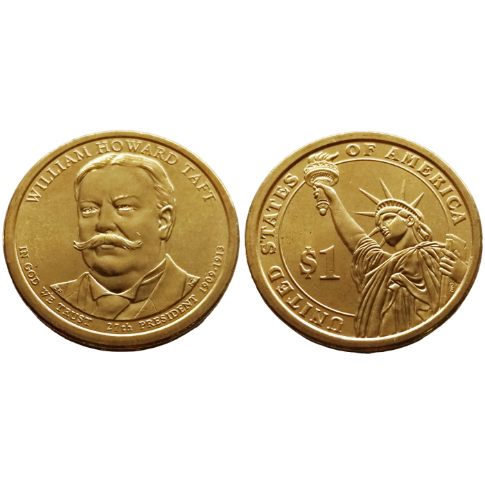 США 1 Доллар 2013 P год UNC Президенты № 27 Уильям Говард Тафт (1909–1913)