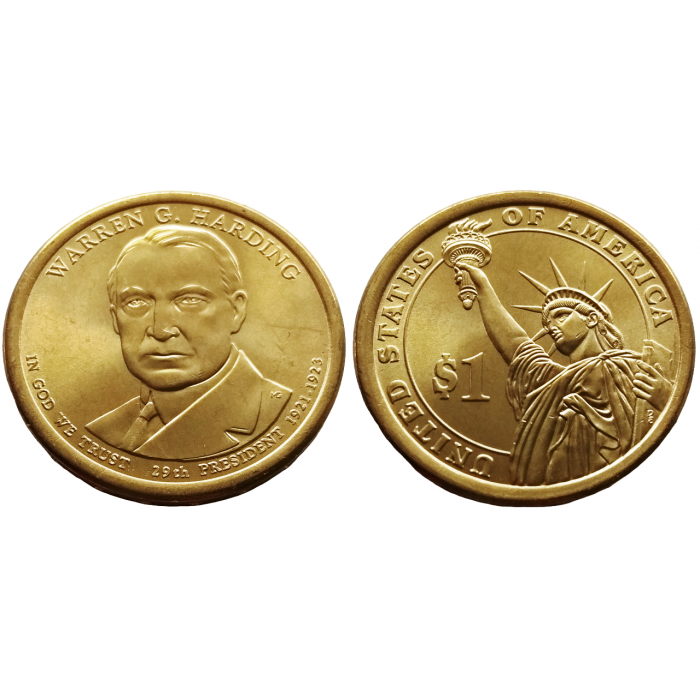 США 1 Доллар 2014 D год UNC Президенты № 29 Уоррен Гардинг (1921–1923)