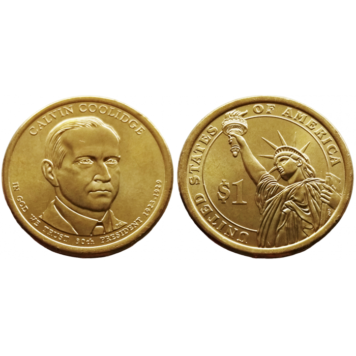США 1 Доллар 2014 D год UNC Президенты № 30 Калвин Кулидж (1923–1929)