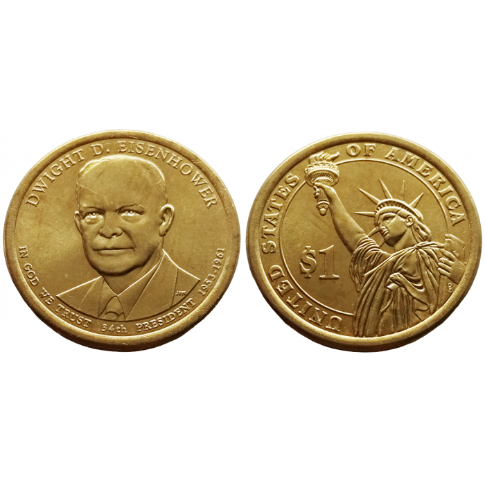 США 1 Доллар 2015 P год UNC Президенты № 34 Дуайт Эйзенхауэр (1953–1961)
