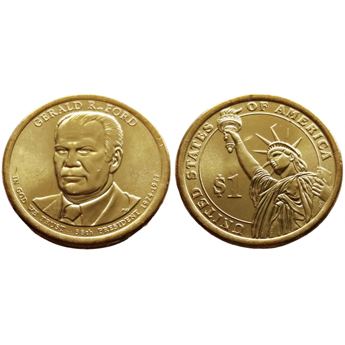 США 1 Доллар 2016 D год UNC Президенты № 38 Джеральд Форд (1974–1977)