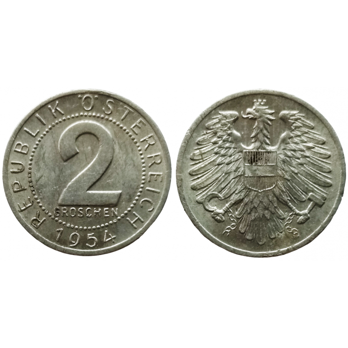 Австрия 2 гроша 1954 год XF KM# 2876