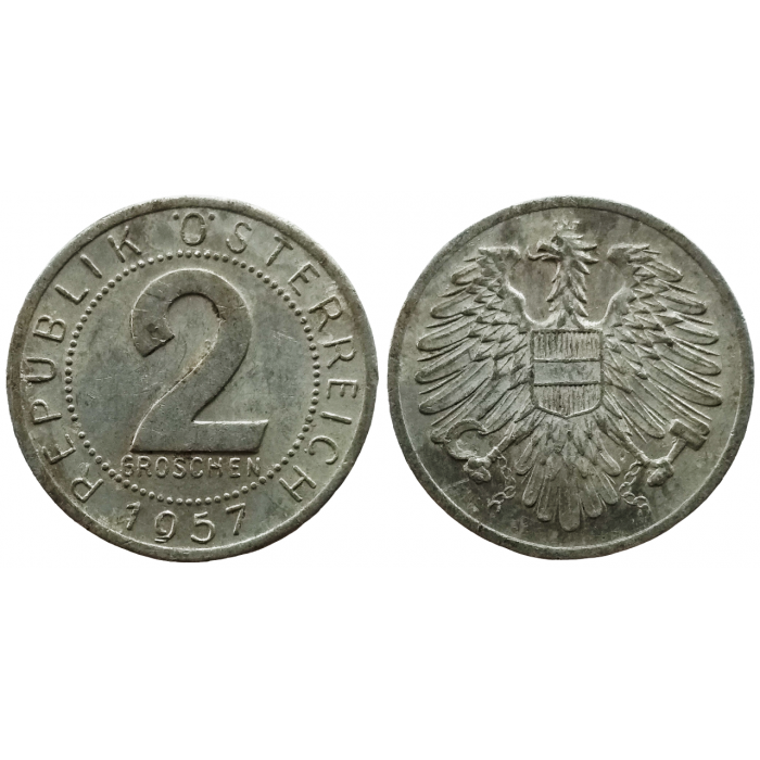 Австрия 2 гроша 1957 год XF KM# 2876