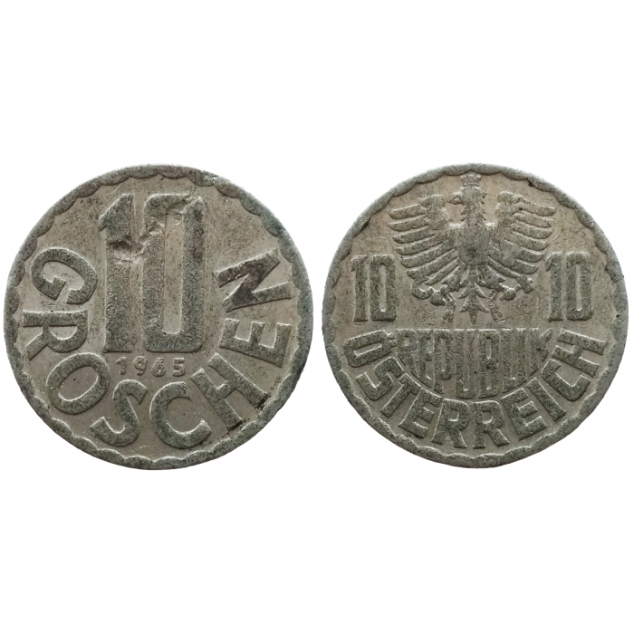 Австрия 10 грошей 1965 год XF+ KM# 2878