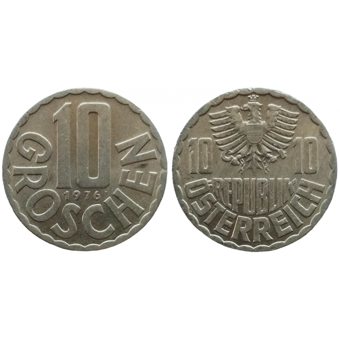 Австрия 10 грошей 1976 год XF+ KM# 2878