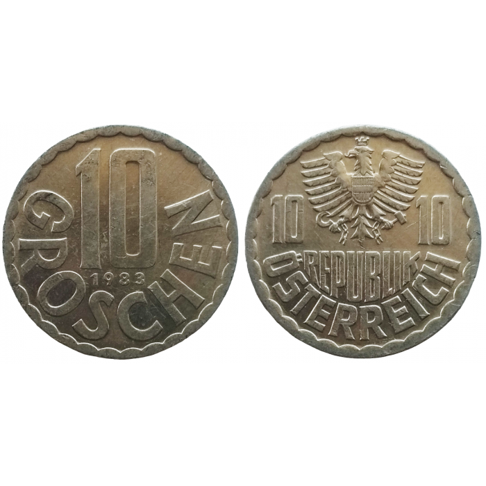 Австрия 10 грошей 1983 год XF+ KM# 2878