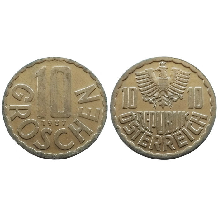 Австрия 10 грошей 1987 год XF+ KM# 2878