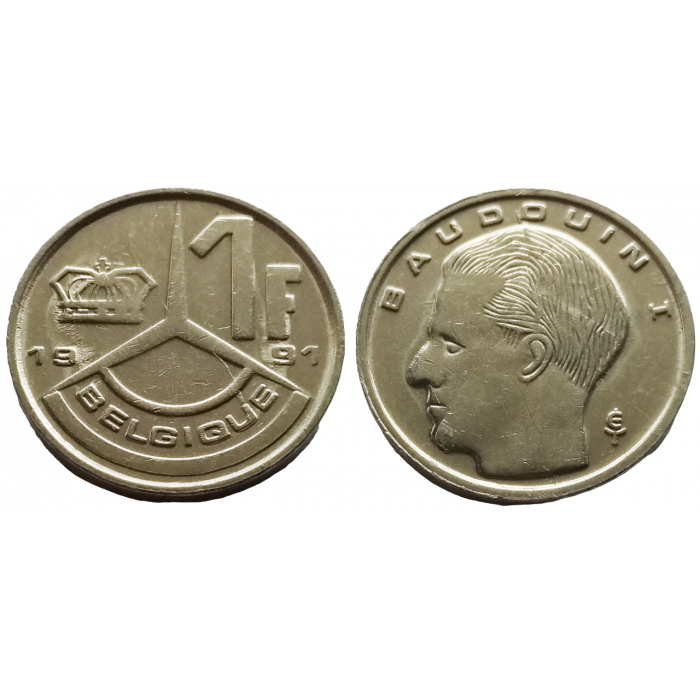 Бельгия 1 франк 1991 год KM# 170