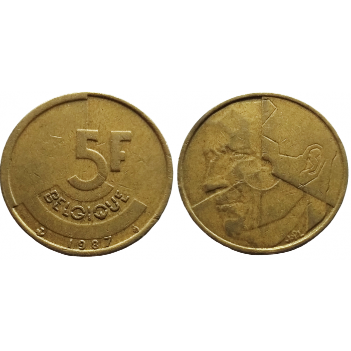 Бельгия 5 франков 1987 год KM# 163
