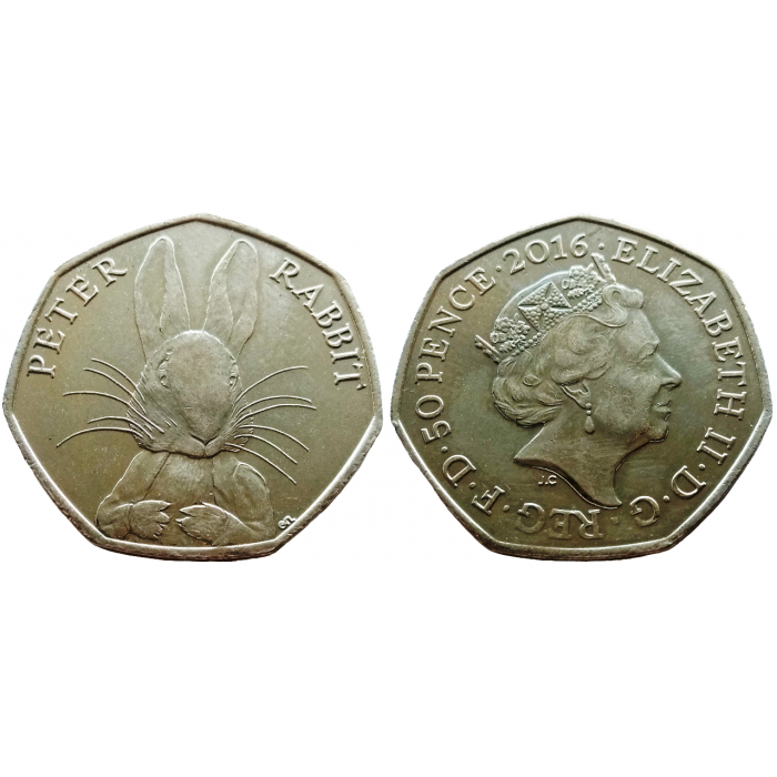 Великобритания 50 пенсов 2016 год UNC UC# 128 150 лет со дня рождения Беатрис Поттер, Кролик Питер