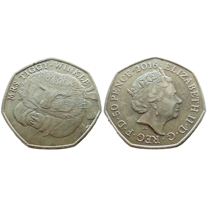 Великобритания 50 пенсов 2016 год UNC UC# 130 150 лет со дня рождения Беатрис Поттер, Миссис Туфф
