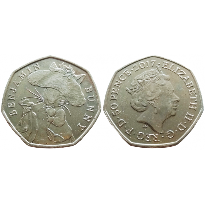 Великобритания 50 пенсов 2017 год UNC UC# 140 150 лет со дня рождения Беатрис Поттер, Бенджамин Банни