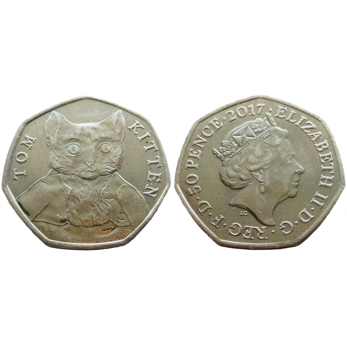 Великобритания 50 пенсов 2017 год UNC UC# 141 150 лет со дня рождения Беатрис Поттер, Котенок Том