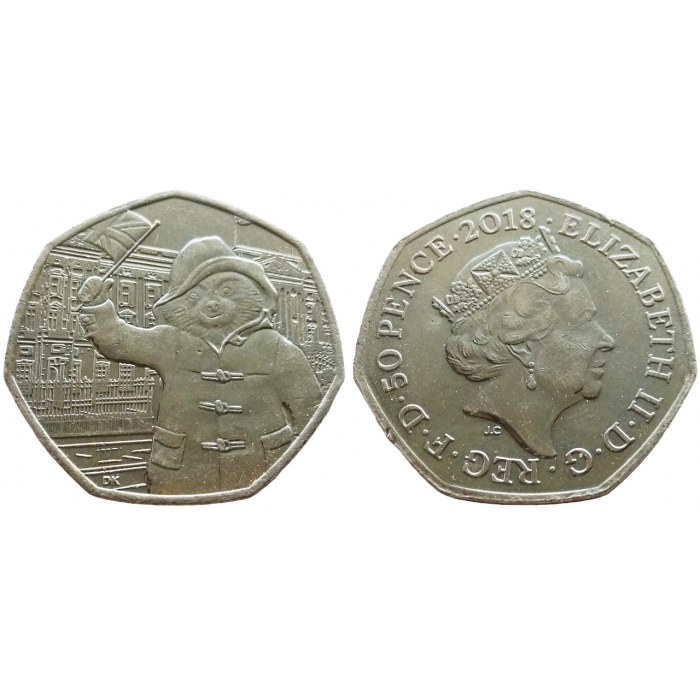 Великобритания 50 пенсов 2018 год UNC KM# 1557 60 лет Медвежонку Паддингтону /машет рукой/