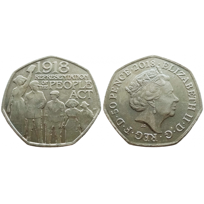Великобритания 50 пенсов 2018 год UNC UC# 154 100 лет представлению Закона о народе