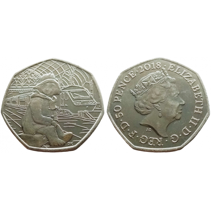 Великобритания 50 пенсов 2018 год UNC UC# 194 60 лет Медвежоноку Паддингтону /сидит/