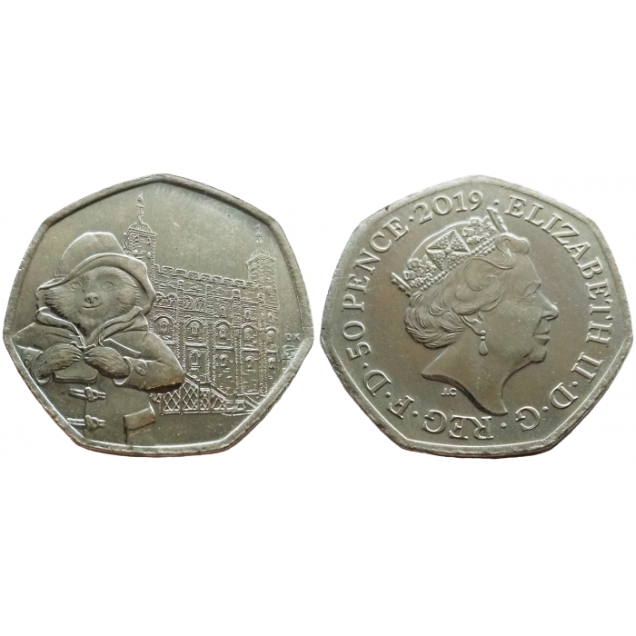 Великобритания 50 пенсов 2019 год UNC UC# 1022 Медведь Паддингтон /у Тауэра/