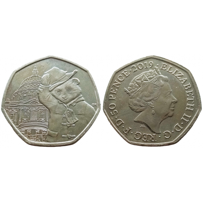 Великобритания 50 пенсов 2019 год UNC UC# 1024 Медведь Паддингтон /в церкви Святого Павла/