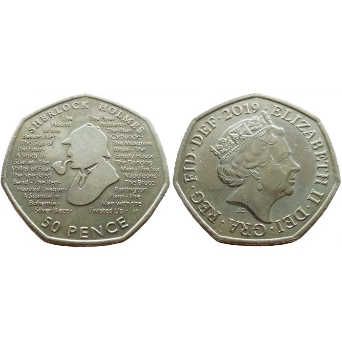 Великобритания 50 пенсов 2019 год UNC UC# 199 Шерлок Холмс