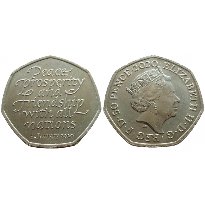 Великобритания 50 пенсов 2019 год UNC UC# 1037 Выход Великобритании из Европейского союза