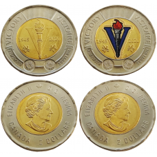 Канада 2 доллара 2020 год UNC UC# 163, 408 75 лет победе во Второй Мировой войне Набор из 2 монет