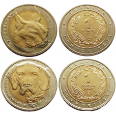 Турция 1 куруш 2021 год UNC UC# 185 186 Каракал и Каталбурун Набор из 2 монет