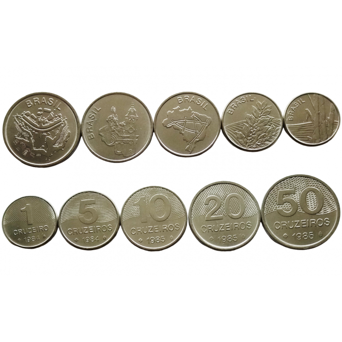 Бразилия 1 5 10 20 50 крузейро 1984 1985 год UNC Набор из 5 монет