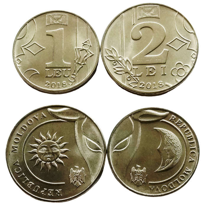 Молдавия 1 2 леи 2018 год UNC Молдова Набор из 2 монет