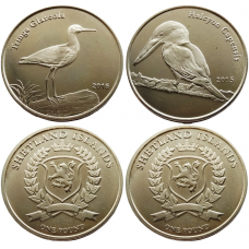 Шетландские острова 1 фунт 2015 год UNC Древесный кулик и Аистоклювый зимородок Фантазийные выпуски Набор из 2 монет