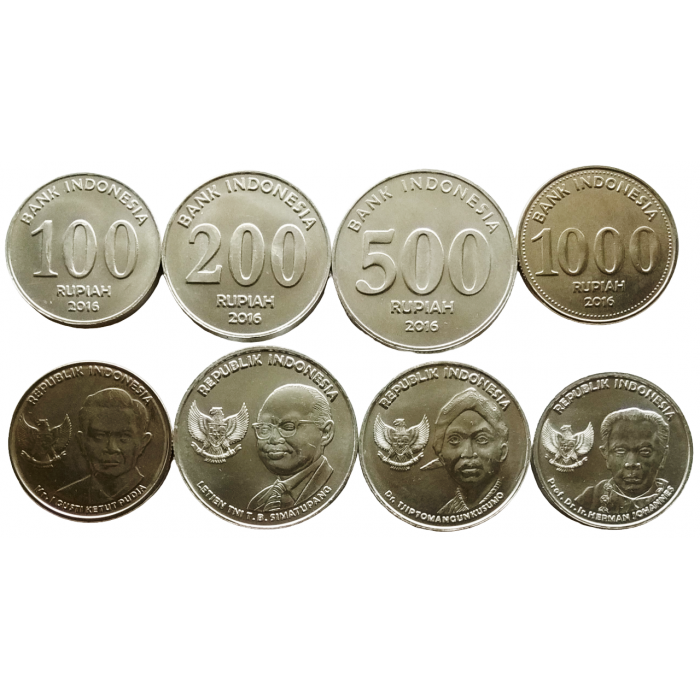 Индонезия 100 200 500 1000 рупий 2016 год UNC Набор из 4 монет