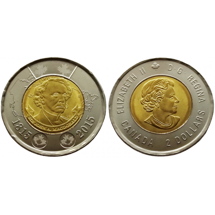 Канада 2 доллара 2015 год UNC KM# 1855 200 лет со дня рождения Джона Макдональда