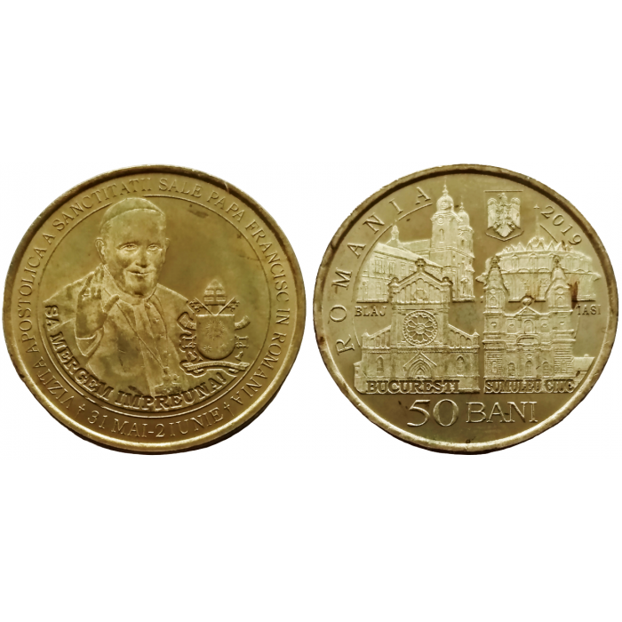 Румыния 50 бань 2019 год UNC UC# 109 Апостольское путешествие Его Святейшества Папы Франциска в Румынию