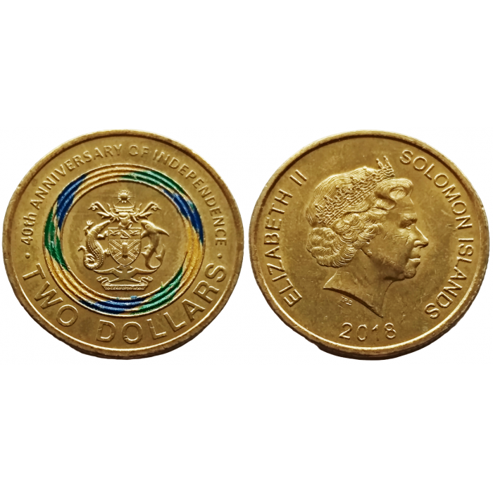 Соломоновы Острова 2 доллара 2018 год UNC UC# 100 40 лет Независимости