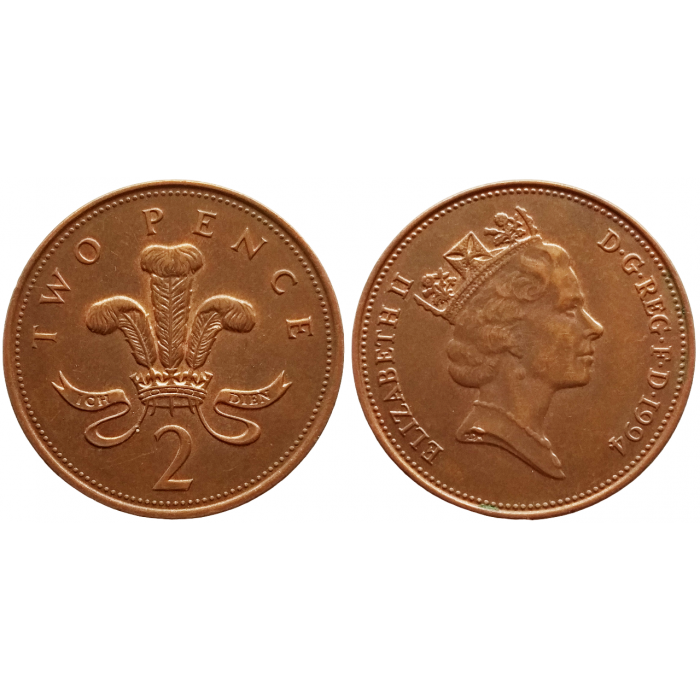 Великобритания 2 пенса 1994 год KM# 936a Королева Елизавета II (1968 - 1981)