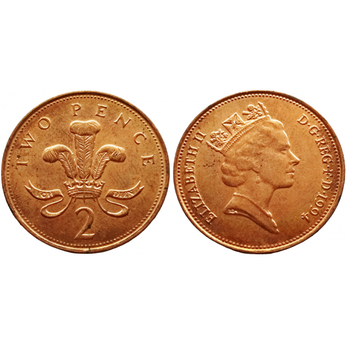 Великобритания 2 пенса 1994 год KM# 936a Королева Елизавета II (1968 - 1981)