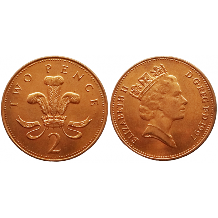 Великобритания 2 пенса 1997 год KM# 936a Королева Елизавета II (1968 - 1981)
