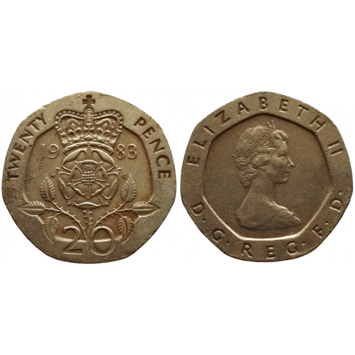 Великобритания 20 пенсов 1983 год KM# 931 Королева Елизавета II (1982 - 2022)