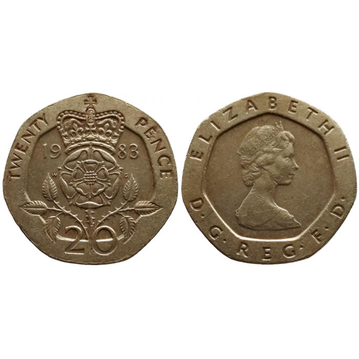 Великобритания 20 пенсов 1983 год KM# 931 Королева Елизавета II (1982 - 2022)